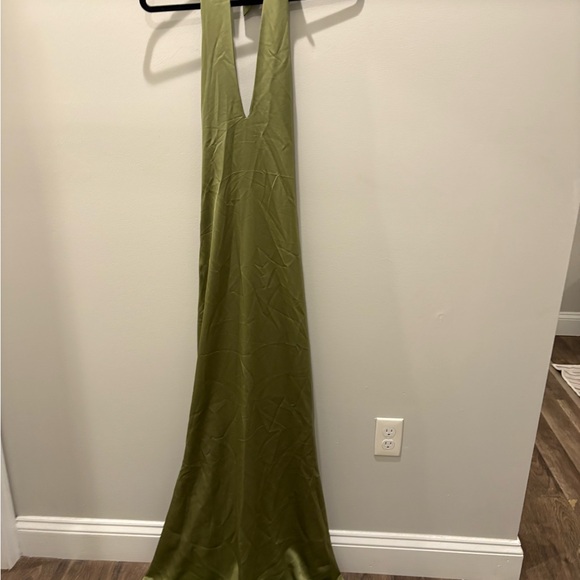 Olive Satin Halter Gown - Picture 5 of 5